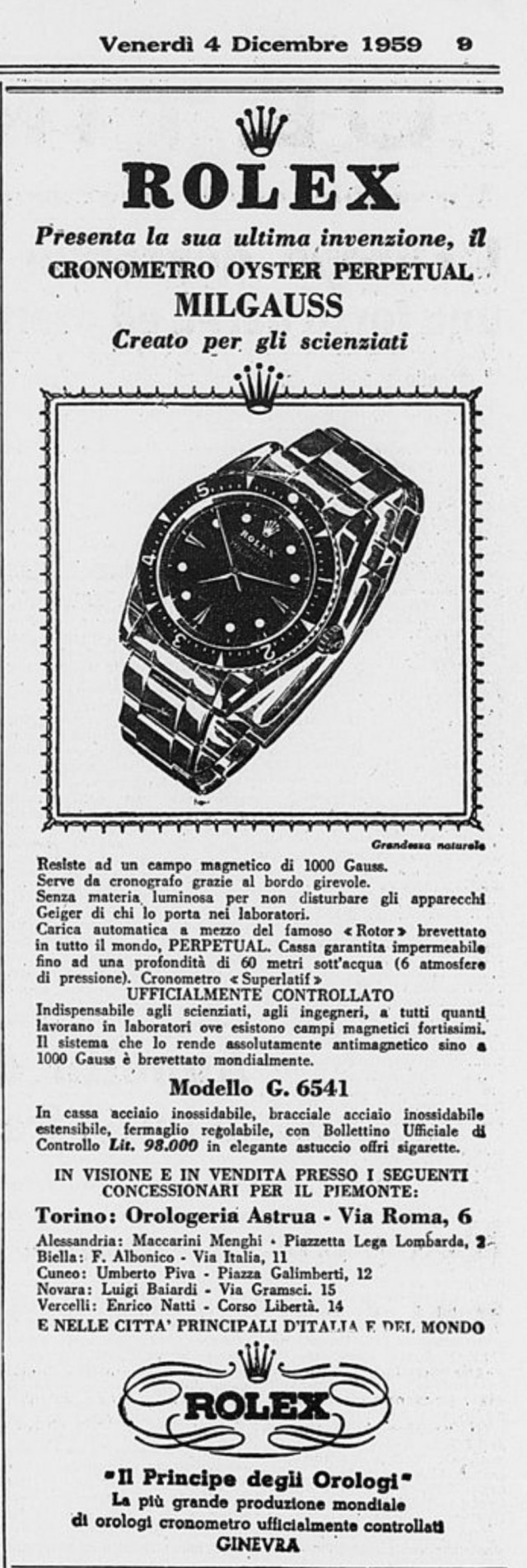 1959 Italian Rolex Milgauss Ad