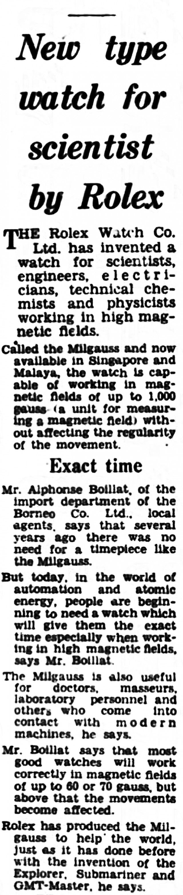 Rolex Milgauss Nov 29, 1960 Singapore