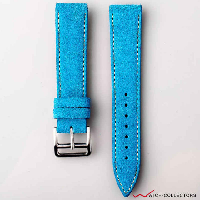 and2 italian nubuck blue suede leather strap 20mm white stitch
