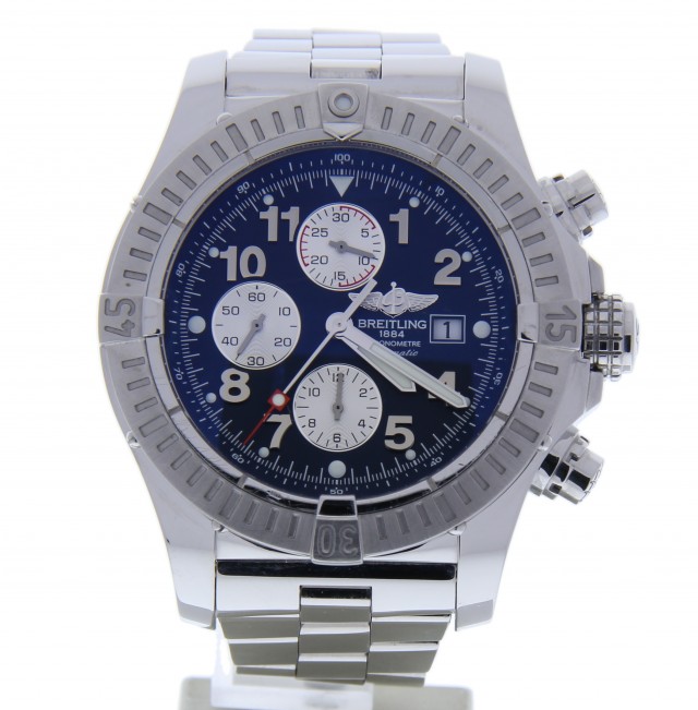 pre owned breitling super avenger chronograph automatic chronometer blue dial men s watch a13370 a13