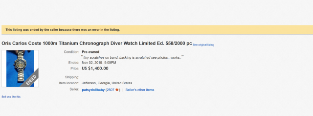 Screenshot 2019 11 2 Oris Carlos Coste 1000m Titanium Chronograph Diver Watch Limited Ed 558 2000 pc