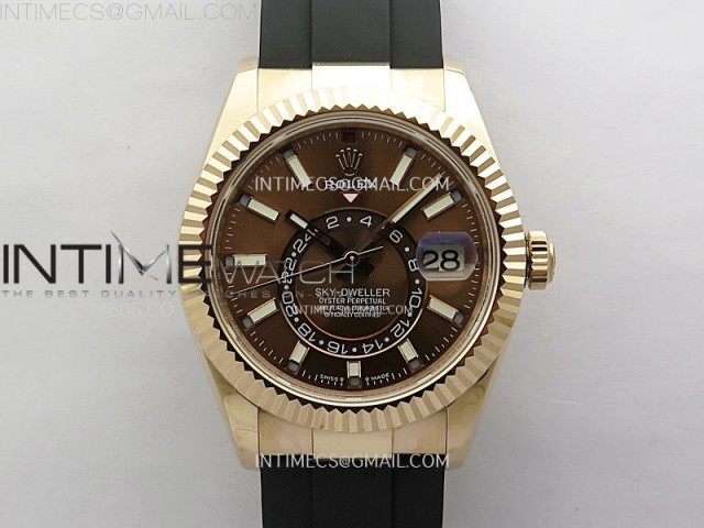 sky dweller 336235 rg noob 1 1 best edition brown dial on black rubber strap asian 23j to 9001