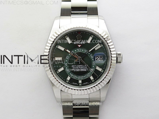 sky dweller 326934 904l ss zf 1 1 best edition green dial on ss bracelet asian 2824