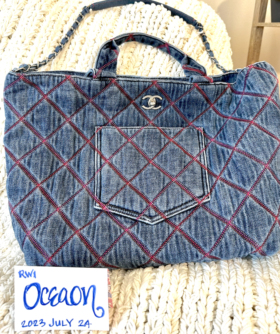 CHANEL Denim Stitched Coco Beach Messenger Bag Blue 1090526