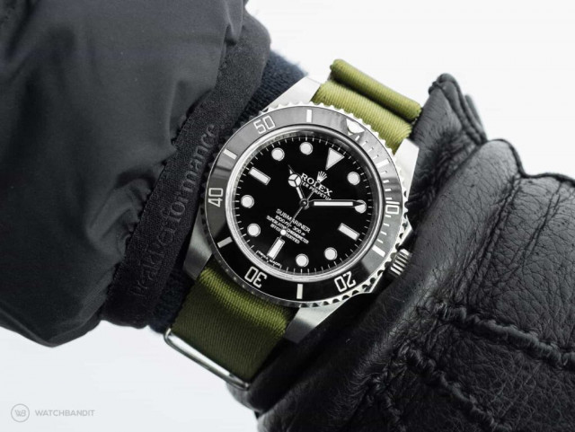 Rolex Submariner Green NATO strap Wrist shot min 1024x769