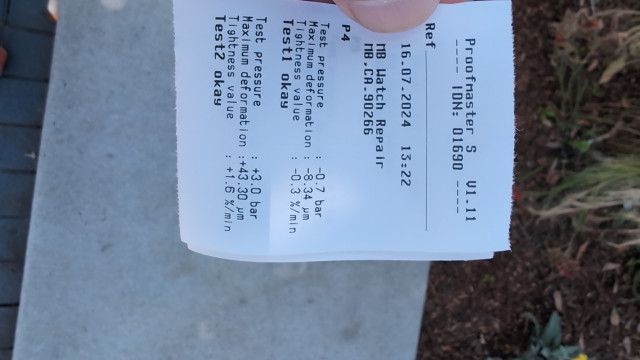 Daytona 116506 Clean Pressure test receipt
