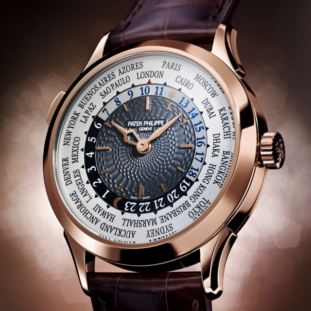 patek philippe complication world time 18ct rose gold gray silver dial mens strap watch p6404 18367 