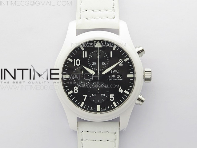 pilot chrono iw389105 real white ceramic tpsf 1 1 best edition black dial on white leather strap a77